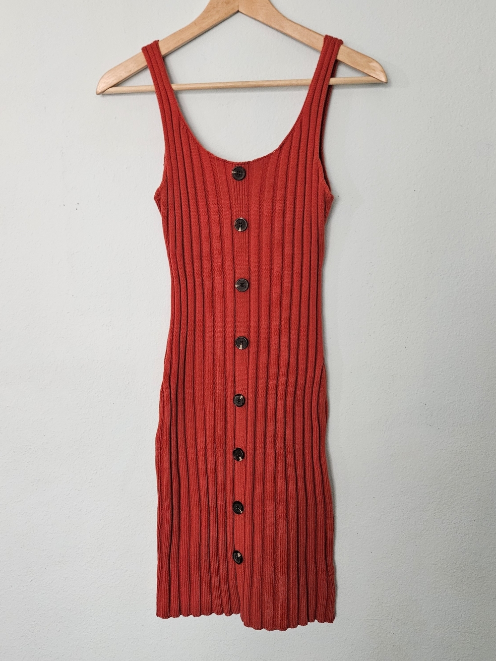 Active USA Red Ribbed Button-Front Midi Dress